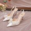Sandalias de Verano Huidong 2026 con Punta Abierta y Sin Espalda para Mujer, Sandalias Simples de Tacón Alto con Mariposa y Perla Desmontables, Venta al por Mayor de una Pieza