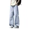 Calça Jeans Masculina Vintage Estilo High Street Americano Nova Tendência Marca Primavera e Verão Calça Longa Solta de Perna Reta para Jovens Homens Verão