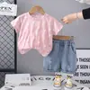 Traje Holgado Transpirable con Estampado Completo de Estrella de Cinco Puntas para Niños, Conjunto de Dos Piezas de Camiseta de Manga Corta Casual de Moda, Nuevo para Verano