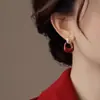 Pendientes Colgantes Geométricos de Esmalte de Gama Alta, Chapados en Cobre con Oro Real, Pendientes Rojos Retro, Moda Otoño e Invierno, Pendientes Estilo Hong Kong para Mujer