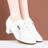 Zapatos de Baile Cuadrado, Zapatos Cómodos de Tacón Medio para Mamá, Zapatos de Baile para Mujer, Zapatos de Baile para Adulto de Suela Blanda y Tacón Grueso, Zapatos de Baile Latino Blancos