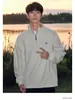 Marca Americana Tendência Oversize Bordado Gola Alta Meio Zíper Moletom Pesado Jovem Solto Casual Esportivo Top
