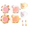 Juguetes de comida en miniatura platos de cena mini de resina tazas de té cucharas juego de vajilla de conejo de dibujos animados adornos pequeños de escritorio para casa de muñecas