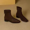 Botas finas retrô da moda, nova coleção outono/inverno, camurça estilo francês com zíper traseiro, salto médio, salto grosso, botas estilo Martin, botas de tornozelo