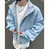 Jaqueta de voo com zíper e gola alta estilo americano para homens, jaqueta de beisebol xadrez listrada casual solta para jovens de primavera e outono