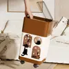 Cubo de Basura Doméstico de Gran Capacidad Estilo Mid-Century Cocina Dormitorio Sala de Estar Estilo Presionar con Tapa Cesta para Papel Higiénico con Ruedas