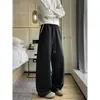 Calça de moletom casual bordada estilo americano para homens, calça reta solta de perna larga para primavera e outono, calça esportiva resistente estilo faculdade para homens