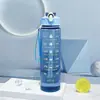 Copo Espacial Transfronteiriço com Escala, Canudo, Garrafa de Água Esportiva Transparente com Alça, Copo de Plástico Portátil, Garrafa de Água com Tampa