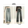 Jeans vintage estilo americano azul de corte slim y pierna ancha para mujer, nuevos pantalones rectos de cintura alta de moda para otoño para figuras petite