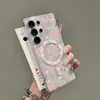 Capa de celular magnética feminina com estampa floral pequena estilo pastoral feita sob medida para Samsung Galaxy S24 capa protetora transparente anti-queda
