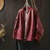 Chaqueta de Cuero PU con Cuello Alto y Doble Bolsillo para Mujer, Corte Holgado, Tallas Grandes, Estilo Primavera, Cardigan Versátil Casual Coreano tipo Baseball