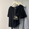 Camiseta Blanca Casual Holgada de Cuello en V para Mujer, Ropa de Verano 2026 Nuevo Top de Algodón-Poliéster de Manga Corta para Mujer para Verano