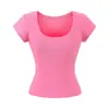 Camiseta Tendência Gola U Manga Curta para o Verão, Top Base Liso Estiloso e Versátil com Silhueta Jovem