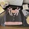 Camada Base Menina AINI Falsa Duas Peças Laço Primavera e Outono Camiseta Ribana Manga Longa Infantil Menina Top Versátil Tendência