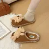 Zapatillas de Algodón Suaves de Oso Pequeño para Interiores en Casa para Mujer 2026 Zapatillas de Piso de Invierno Cálidas Sin Tacón Zapatillas de Maternidad