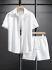 Comercio Exterior Nuevo Traje Casual para Hombre Talla Europea Marca de Moda Tendencia Holgado Talla Grande Camisa de Manga Corta Pantalones Cortos Conjunto de Dos Piezas