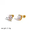Brincos Europeus e Americanos Pequenos e Delicados com Quatro Garras Cravejados de Diamantes, Versáteis e Elegantes Brincos de Aço Inoxidável para Piercing, Cor Dourada 18K Conservadora