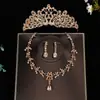 Collar de gota de agua colorido más vendido transfronterizo juego de tres piezas para novia aretes corona accesorios de boda juego de joyas de cumpleaños