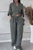 Gd2024 Conjunto de Dos Piezas de Camisa de Color Puro de Algodón y Lino Casual con Cordón y Pantalones de Pierna Ancha Transfronterizo Europeo y Americano Amazon Moda