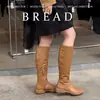 Botas longas elásticas para mulheres, botas de corte justo, novo estilo outono e inverno, bico redondo, salto baixo, zíper lateral casual, botas longas de couro elástico para mulheres