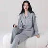 Pijama feminino super macio, algodão puro, novo estilo primavera e outono 2026, cardigã, gola lapela, manga longa, tamanho grande, roupa de casa, conjunto de desenho animado