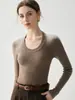 Suéter de cachemira suave y pegajoso para mujer, cuello en U grande, corte ajustado, favorecedor de la figura, capa base, prenda interior ceñida, tejido, elegante, suéter versátil