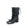 Botas Western Tecidas com Tira de Laço 2025 Estilosas e Deslumbrantes Estilo Punk Wasteland Botas Curtas de Cano Largo para Mulheres