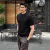 Verão 2026 Novo Tamanho Grande Gola Redonda Simples Manga Curta Suéter de Tricô Fresco Seda de Gelo Solto Camada Base Top Masculino