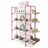 Panel Trasero de Madera de Isla Rosa de Doble Cara Estantes de Acero y Madera para Tiendas para Madres y Bebés, Tiendas de Conveniencia, Estantes de Exhibición y Estantes Mniso