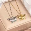Collar de boda con banquete de mariposa de lujo ligero de diamantes completo transfronterizo para mujer, cadena de clavícula versátil para celebridad de Internet, titanio, venta al por mayor de fábrica para mujer