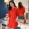 Primavera e Outono Leque Coreano Estilo BF Namorado Tamanho Grande Manga Longa Camisa Branca Saia Pijama Blusa Camisa Solta Camisa de Comprimento Médio Mulher