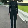 2025 Novo Conjunto de Cardigã com Zíper e Gola Alta Estilo Esportivo Preto para Mulheres Primavera e Outono Secagem Rápida Slim Casual Conjunto de Duas Peças
