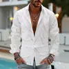 Nova camisa masculina de sarja estampada de manga longa, estilo europeu e americano, casual e elegante, com lapela, aberta na frente, para 2026