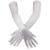 Guantes Largos Color Negro Ding para Mujer Satén Elástico Guantes de Etiqueta para Vestido de Novia cosplay Colocación Guantes de Halloween