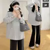 Roupa de maternidade outono novo estilo solta casual plus size com capuz top moderno moda mamãe manga caída versátil camiseta de manga comprida