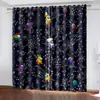 Cortinas de Impresión Digital del Universo Espacial de Personajes de Dibujos Animados Transfronterizos Europeos y Americanos, Protección Solar y Aislamiento Térmico, Cortinas Completamente Opacas
