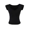 Camiseta de Manga Abullonada con Cuello en V Estilo Puro Deseo Chica Picante para Mujer Verano Delgada Versátil Simple Adelgazante Top Corto