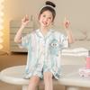 Pijamas Nuevos para Niñas 2025 Verano Seda de Hielo Manga Corta Delgados Moda Infantil para Niñas Ropa para el Hogar para Niños Medianos y Grandes al por Mayor