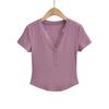 Pure Desire Verão Curvo Decote em V Profundo Meia Carcela Camiseta de Manga Curta Feminina Cintura Alta Curta Slim-fit Slimming Base Camisa Top da Moda