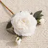 Peonía de Tallo Único con 3 Peonías Grandes y Ricas, Flor Artificial con Bordes Quemados, Flor Falsa para Decoración del Hogar, Decoración de Boda