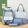 Nuevo Set de Mochila con Orejas de Gato y Estampado de Estrellas, Lindo Set de Mochila Escolar de Cuatro Piezas para Estudiantes de Primaria y Secundaria para Reducir la Carga y Proteger la Columna Vertebral