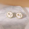 Aguja de plata S925 Corea del Sur retro estilo alta corte lujo ligero aretes de botón rosa para mujer [Protección Ambiental] E8948