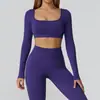 Ropa de Yoga Transfronteriza Ajustada Sin Costuras con Corte en la Espalda Hermosa Manga Larga para Mujer Ropa Deportiva de Gama Alta para Correr y Fitness 7026