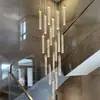 Moderno Simples Lustre de Cristal para Escada Casa Duplex Lustre Longo Oco Pé Direito Alto Rotativo Grande Lâmpadas de Sala de Estar