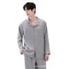 Pijama Personalizado Masculino, Roupa de Casa Masculina, Seda Gelada Toque Fresco Antibacteriano Primavera e Outono Imitação de Seda Conjunto de Seda, Roupa para Ar Condicionado