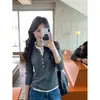 Pusumed Suéter de Punto de Dos Piezas Falsas con Diseño de Rollo de Color Simple para Mujer Capa Interior Capa Exterior Bloque de Color Manga Larga