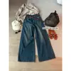 Jeans Wide Leg Lavado Estilo Retrô com Bigodes Suxinlan/Youmo Outono Inicial para Mulheres 39010 (com cinto)