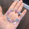 Pulseira Infantil de Cristal Colorido Estilo Novo Japonês e Coreano Transfronteiriça Fofa para Estudante Feminina Liga de Zinco Cartoon Pulseira de Contas de Vidro