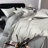 Juego de cuatro piezas jacquard teñido en hilo de algodón de fibra larga 100s, funda de edredón 100% algodón puro, sábana bajera, juego de ropa de cama con sábana bajera ajustable hipoalergénica 4