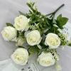 Ramo de Boda Artificial de 6 puntas Primavera Pegamento Rosa Arreglo Floral de Boda Banquete Decoración de Escritorio Adornos Flores Falsas al por Mayor